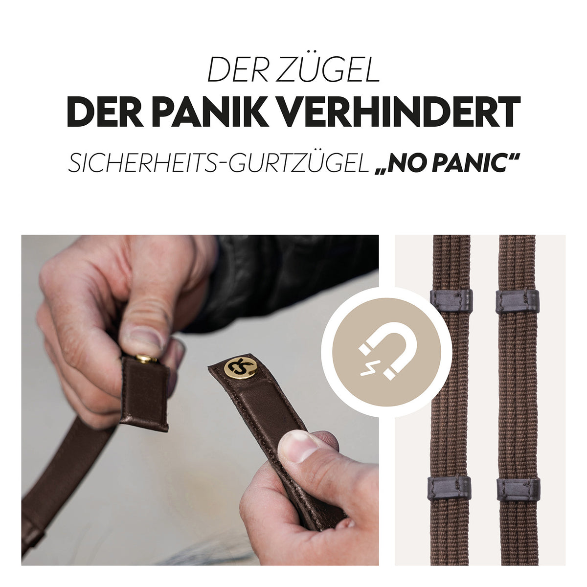 Safety belt reins with magnet "NoPanic"