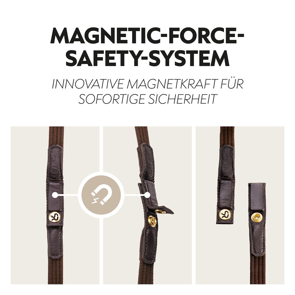 Safety belt reins with magnet "NoPanic"