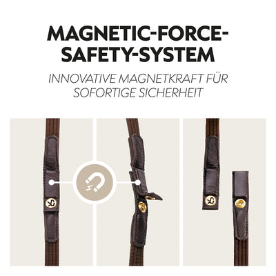 Safety belt reins with magnet "NoPanic"