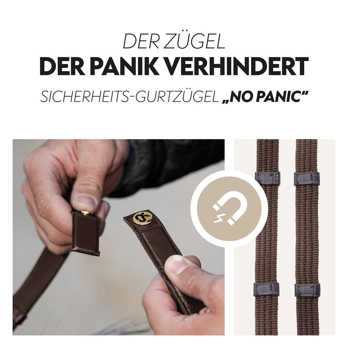 Safety belt reins with magnet "NoPanic"