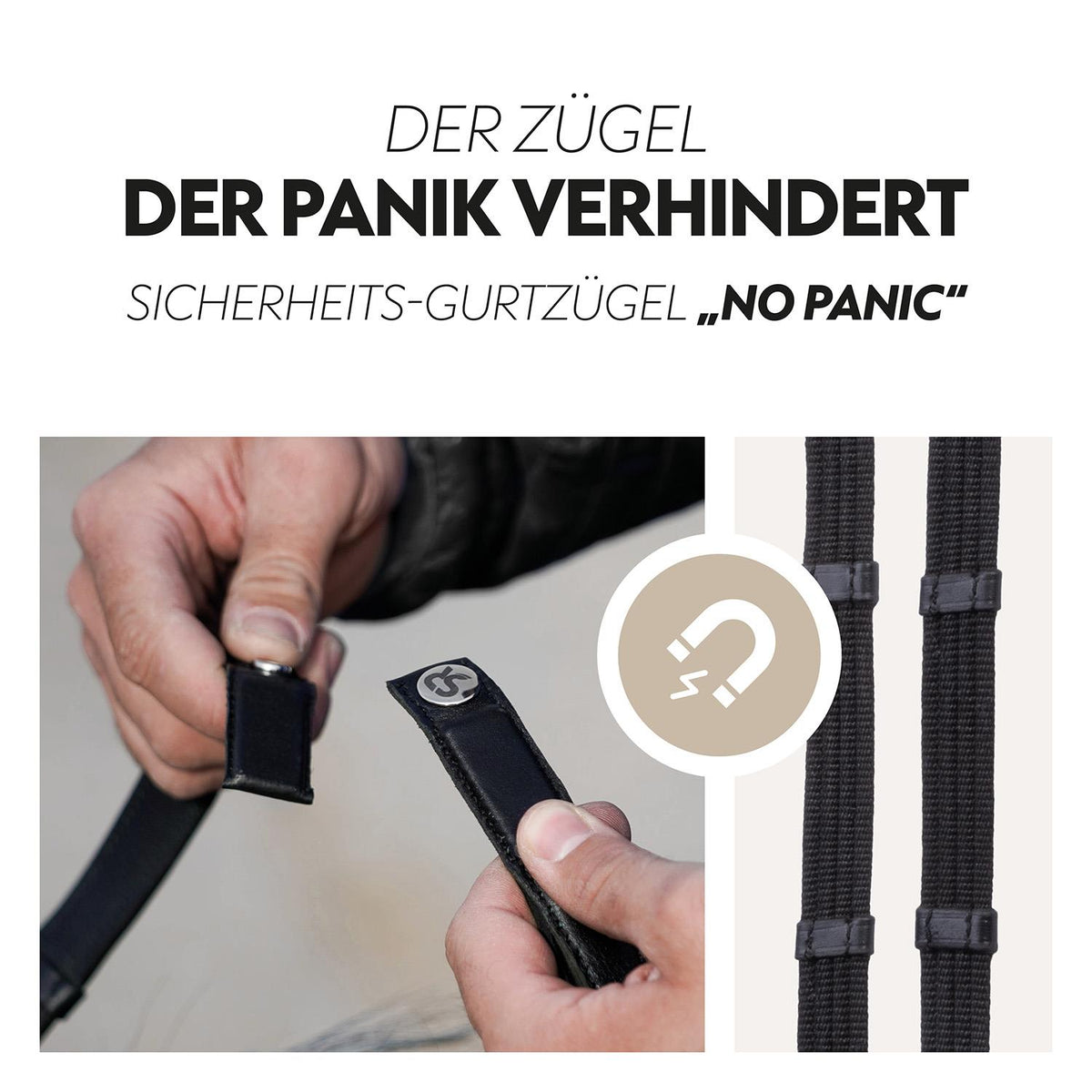 Safety belt reins with magnet "NoPanic"