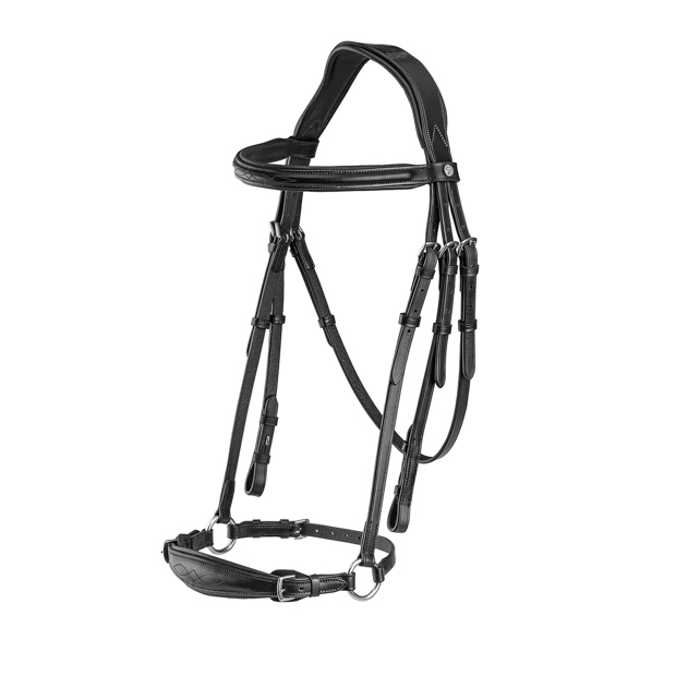 hannoverian bridle hannover in black leather with silver mounting and reins included by sunride