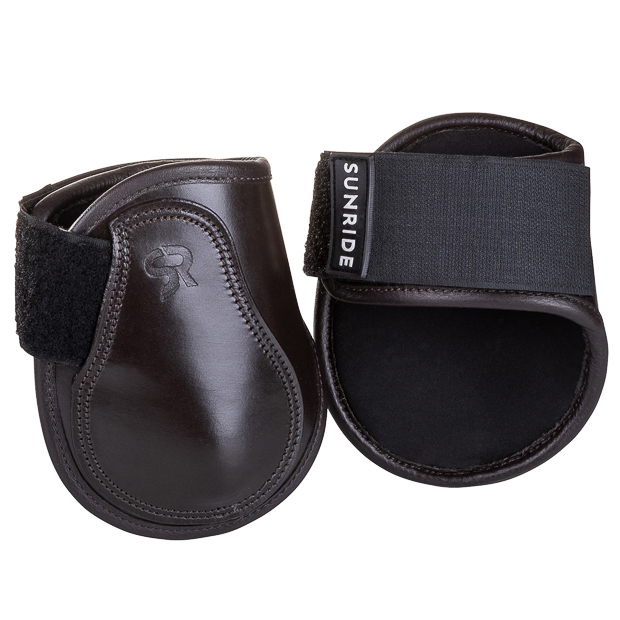 brown low leather fetlock boots with velcro closure