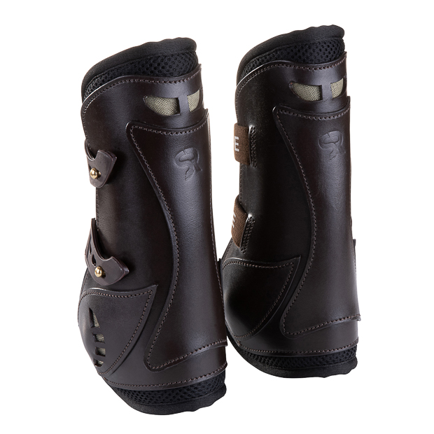 protection layers of brown leather jumping boots with protection layer and elastic straps by sunride boots