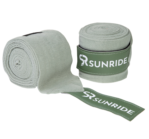 set of two olive fleece bandages with velcro closure from wellington line by sunride