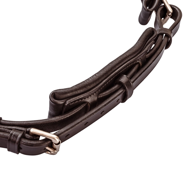 variabler nasenriemen der schwedische ledertrense aspen in braun mit braunen und beigen steinen im stirnband sowie hochglanzelementen