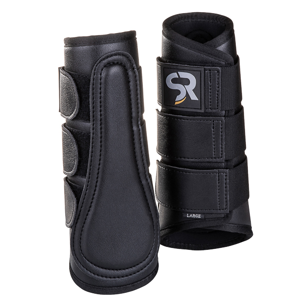 black dressage leather boots from leather and neoprene inside with elastic velcro closures
