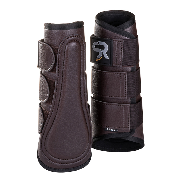 brown dressage leather boots from leather and neoprene inside with elastic velcro closures