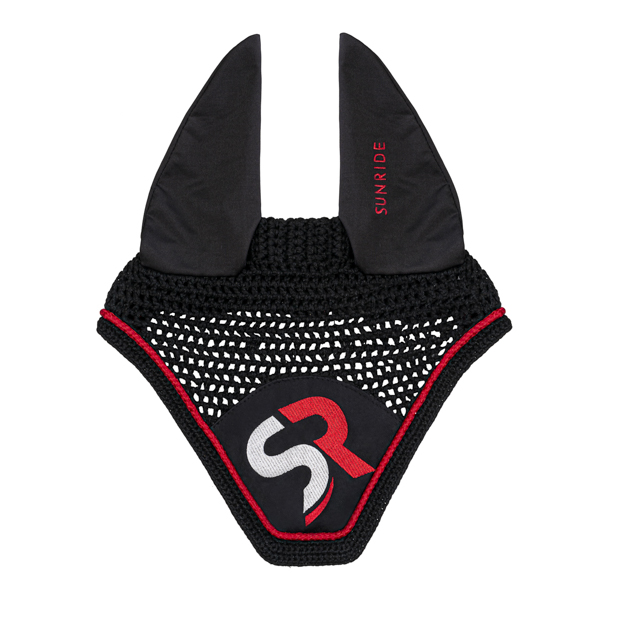 straight ear net and fly hood red and black sr exclusive line by sunride