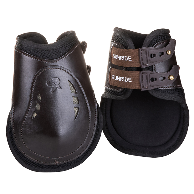 brown high leather fetlock boots with protection layer and elastic closure straps by sunride