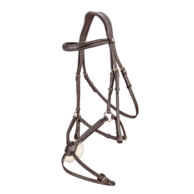 brown mexican bridle acapulco with golden mounting including matching reins by sunride