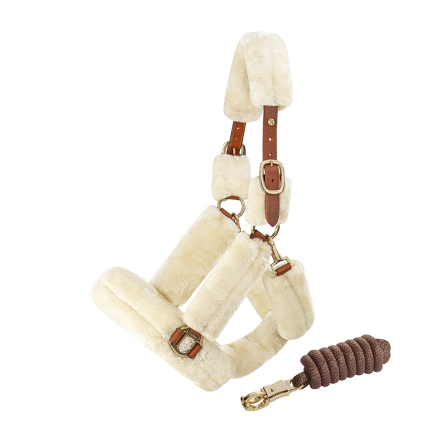 1 beige fur halter dover made from full leather halter including lead rope by sunride