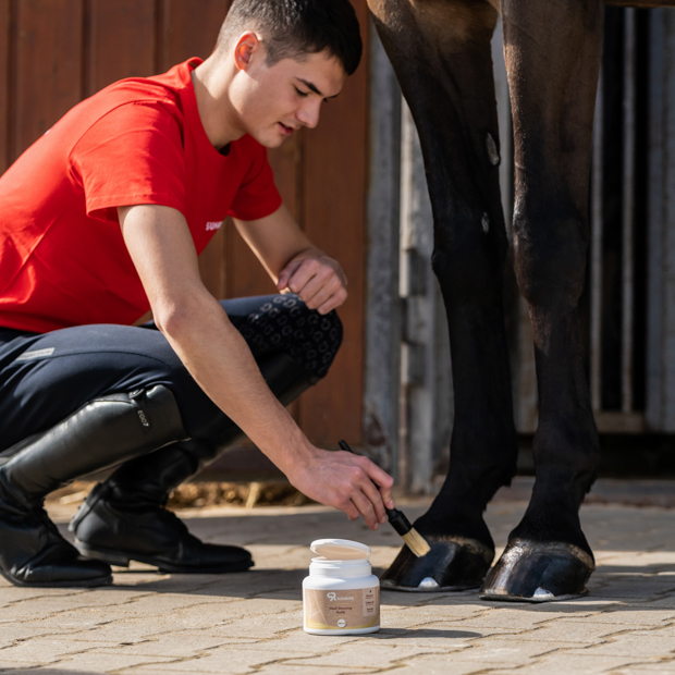 hoof dressing in 500 ml container by sunride while spread on the hoof