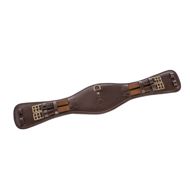 brown leather dressage girth monaco with golden mounting by sunride