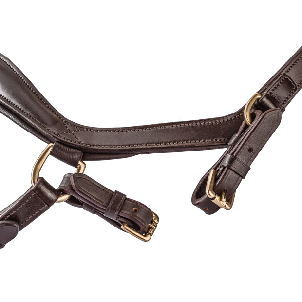 detailed view of bit lashes of english combined brown leather bridle york with golden mounting including reins by sunride 