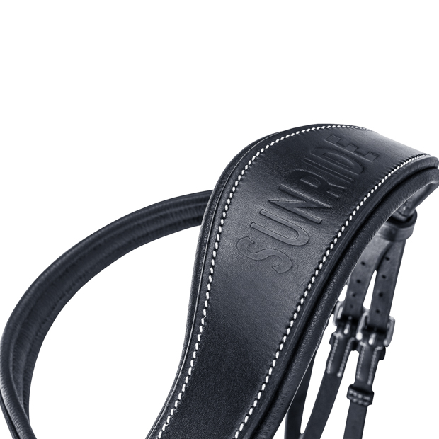 detailed view of neck piece of black mexican bridle acapulco with silver mounting including matching reins by sunride