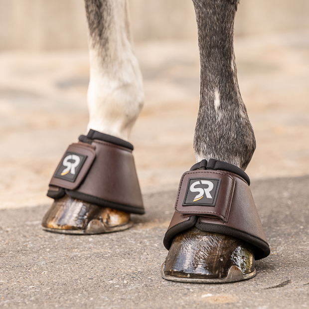 brown leather bell boots with neoprene inside and velcro closure