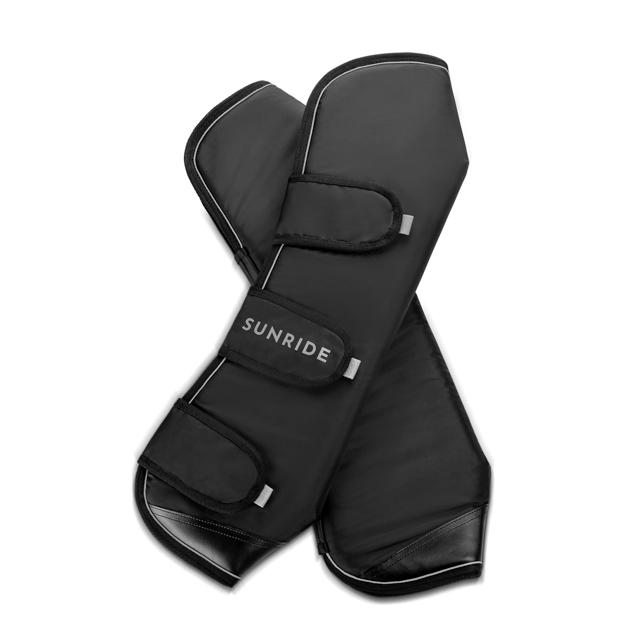 reflecting black backside travel boots with reinforced hoof area in a set of 2 by sunride