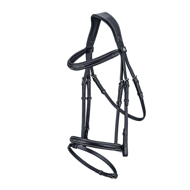 english combined black leather english bridle london with silver mounting and stitching including reins by sunride