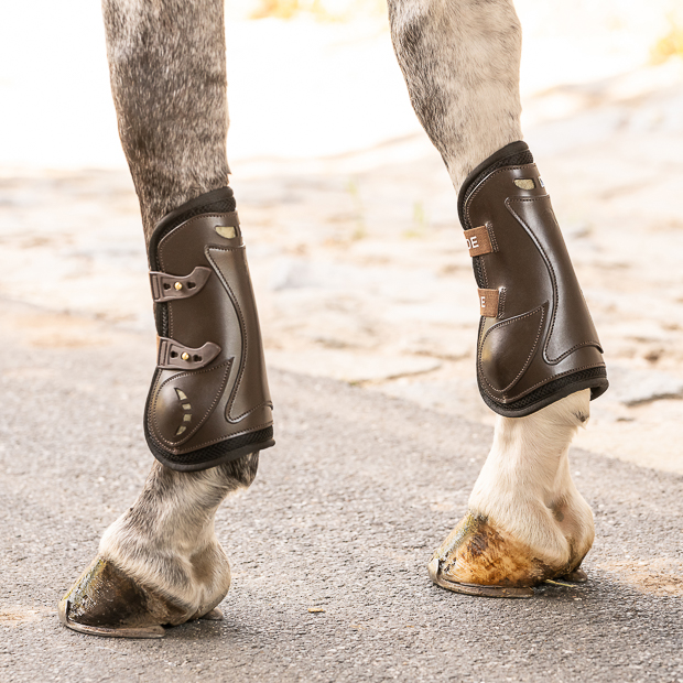 leather jumping boots brown with neoprene inside and elastic straps and safety net layer by sunride