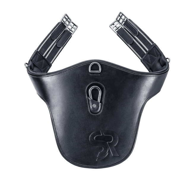 elastic black leather stud guard girth hickstead with silver mounting by sunride