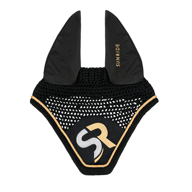 straight ear net and fly hood gold and black sr exclusive line by sunride