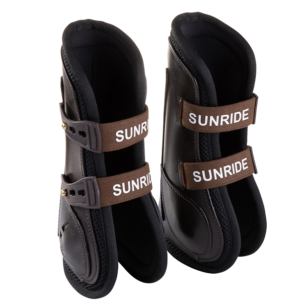 brown leather jumping boots with protection layer and elastic straps by sunride boots