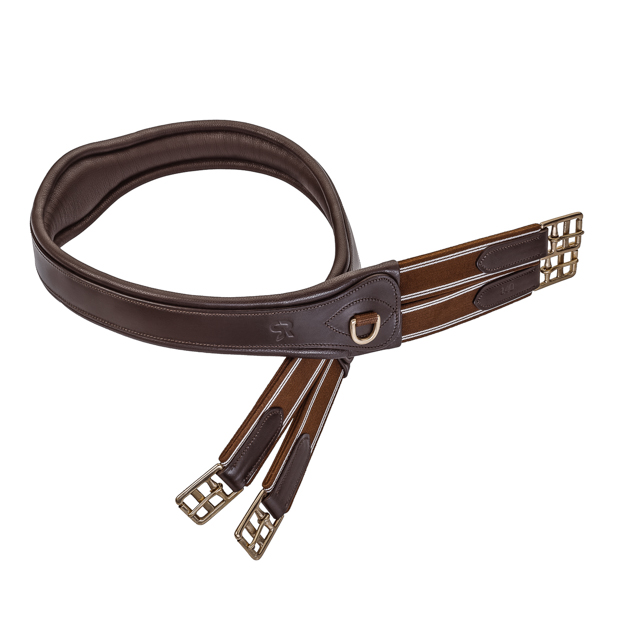 elastic brown leather saddle girth soho with golden mounting by sunride