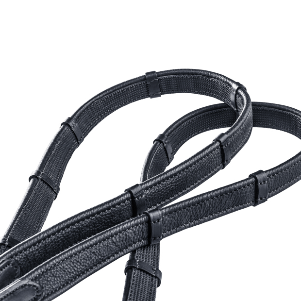 leather with rubber reins in black by sunride with view on details