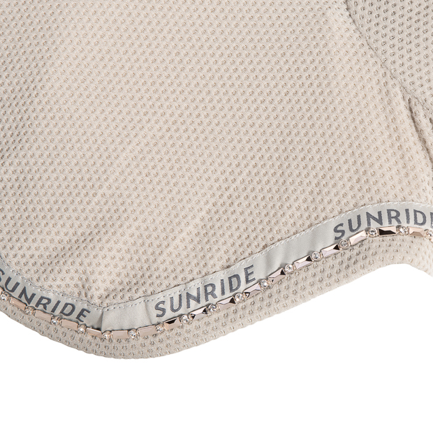 elastic ear net and fly hood rounded beige with detailed view of gem stones wellington line detailed view of gem stones of rounded elastic ear net and fly hood beige with gem stones wellington line by sunride