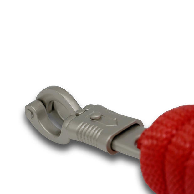 red lead rope with detailled view of panic snap by sunride