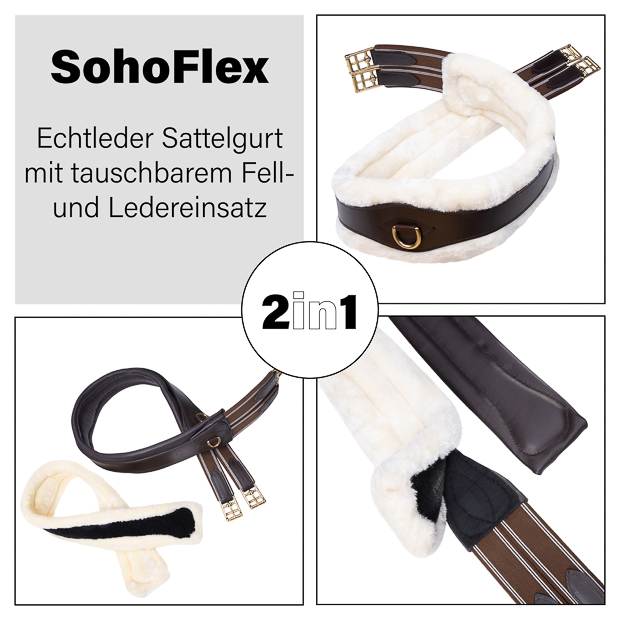 2-in-1 Leather Saddle Girth with Fur "SohoFlex"