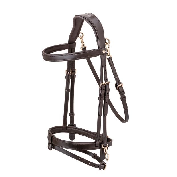 english combined leather easy clip bridle berlin brown with golden mounting including reins