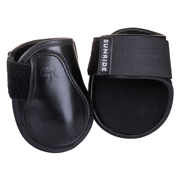 black low leather fetlock boots with velcro closure