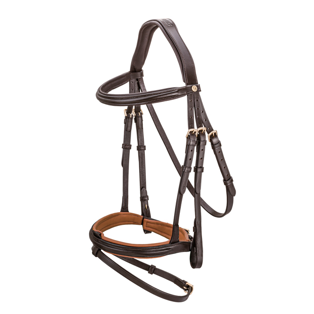 brown padded english combined brown leather bridle hawaii with golden mounting including reins