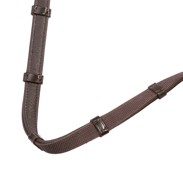 safety leather and rubber reins no panic in brown with detailed view on stoppers