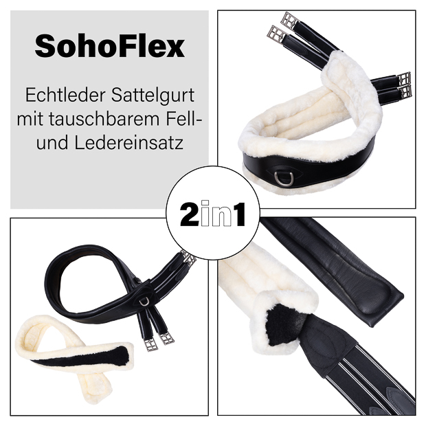 2-in-1 Leather Saddle Girth with Fur "SohoFlex"