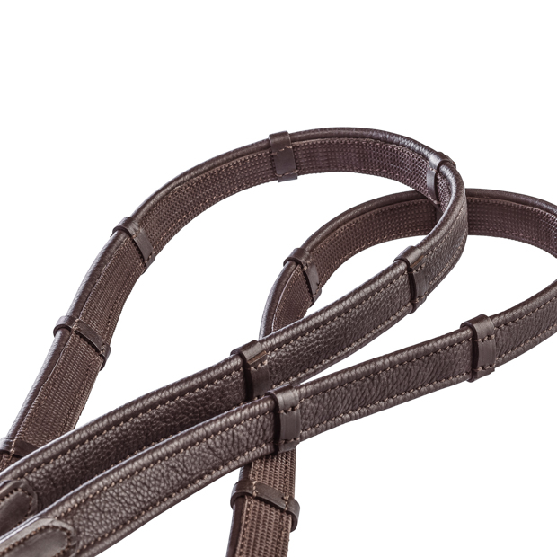 leather with rubber reins in brown by sunride with view on details