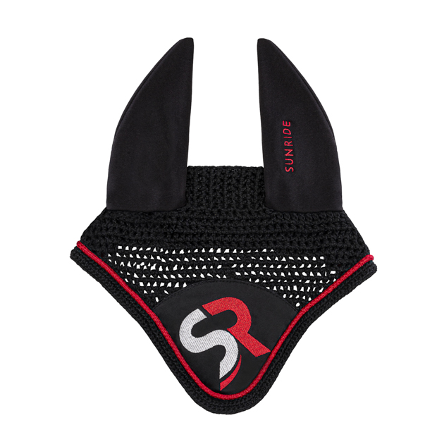 1 rounded ear net and fly hood red and black sr exclusive line by sunride