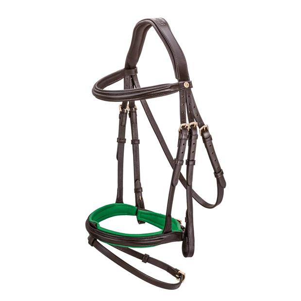 green padded english combined brown leather bridle hawaii with golden mounting including reins