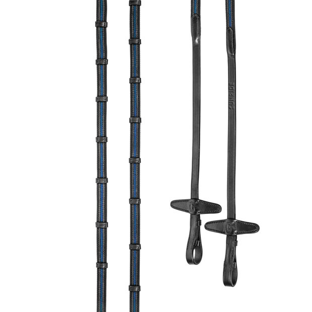 detailansicht der blau abgesetzten englisch kombinierte trense hawaii in schwarz von sunride inklusive passende zuegel