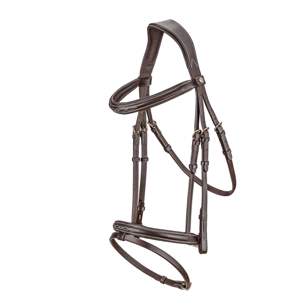 english combined brown leather english bridle london with golden mounting and stitching including reins by sunride