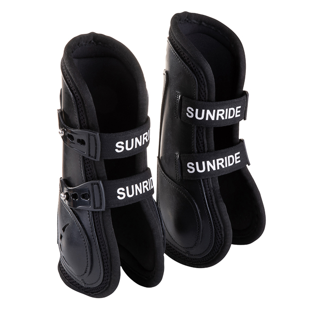 black leather jumping boots with protection layer and elastic straps by sunride boots