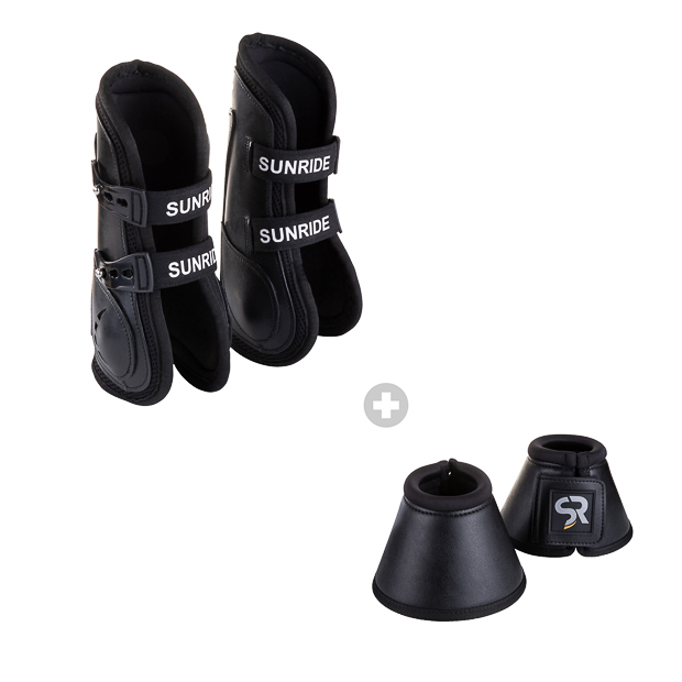 set springgamaschen leder und hofglocken schwarz schwarze springgamaschen aus leder mit elastischen zuegen von sunride im set mit den passenden hufglocken