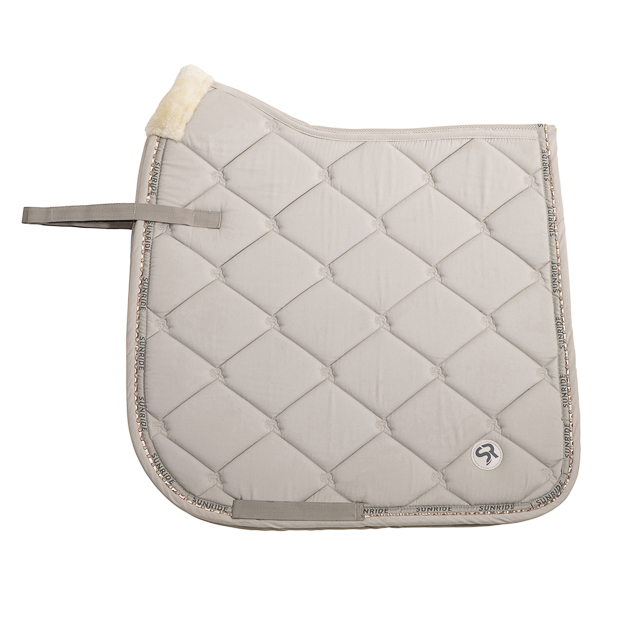 dressage saddle pad wellington beige with gemstones, breathable spine and padded withers breathable dressage saddle pad wellington beige with gemstones and fur on withers