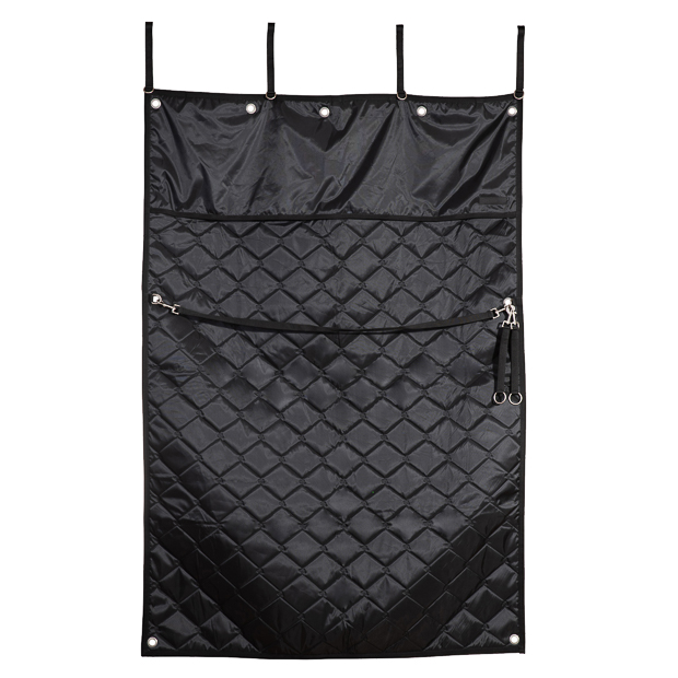 schwarzer boxenvorhang fuer den stall mit eingearbeiteten haeken und oesen und strippen zur aufbewahrung von sunride
