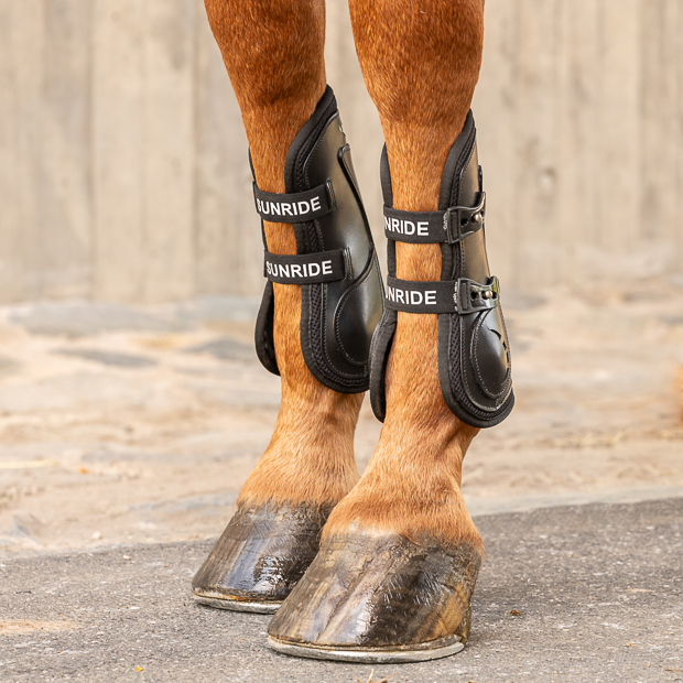 Genuine leather jumping boots with fetlock boots L black