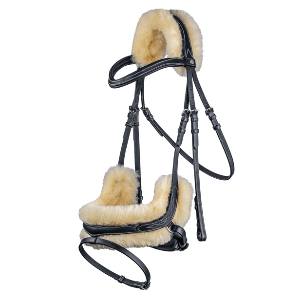 black swedish leather bridle oxford with silver mounting and fur padding including reins by sunride