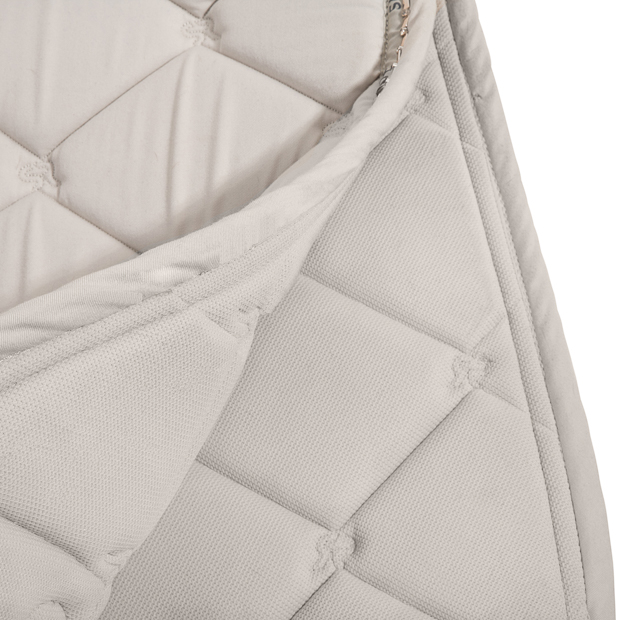 soft inside of dressage saddle pad wellington beige with gemstones, breathable spine and padded withers soft inside of breathable dressage saddle pad wellington beige with gemstones and fur on withers