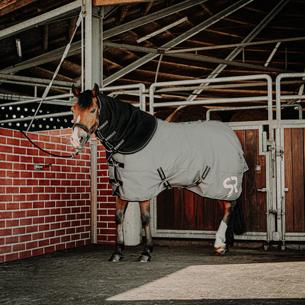 black neck part attached to grey helsinki winter rug on a horse